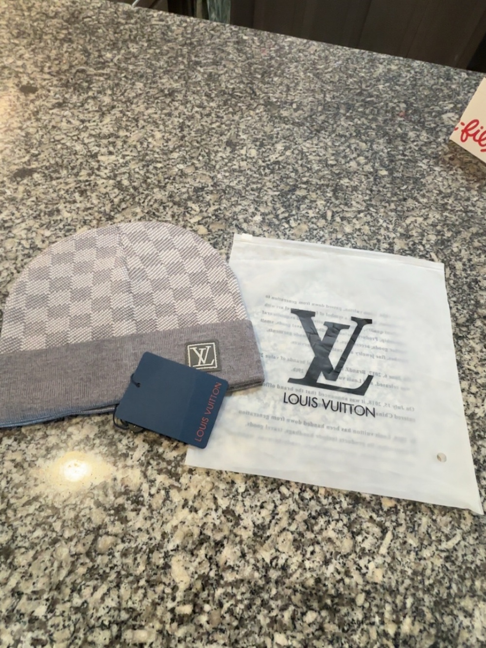 Louis Vuitton Light Gray Checkered Beanie Hat